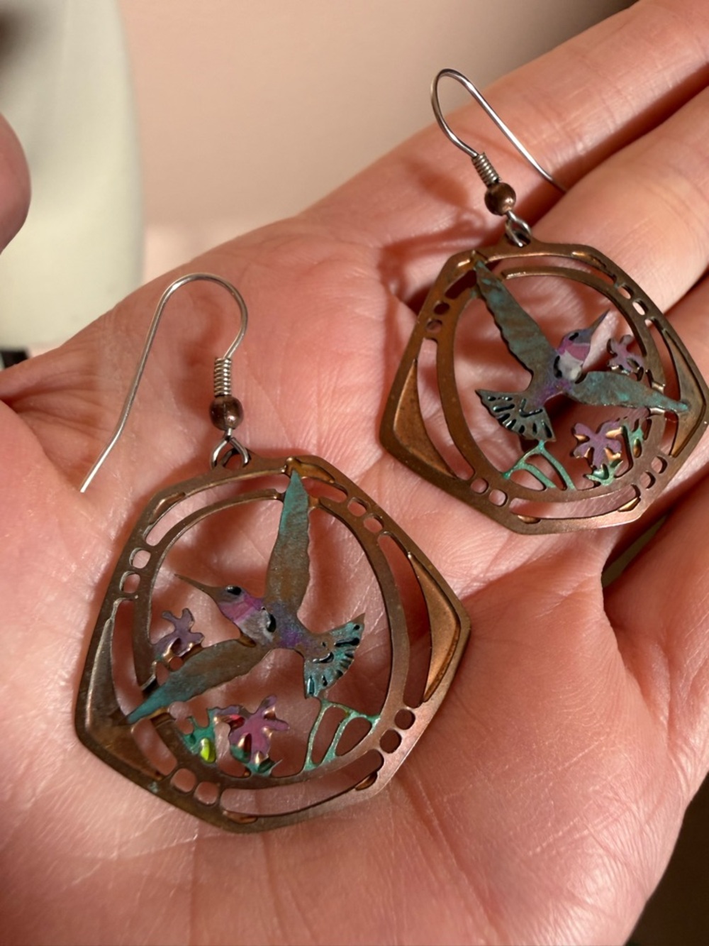Artisan Handmade humming bird mixed metal vintage southwestern earrings - Picture 12 of 13